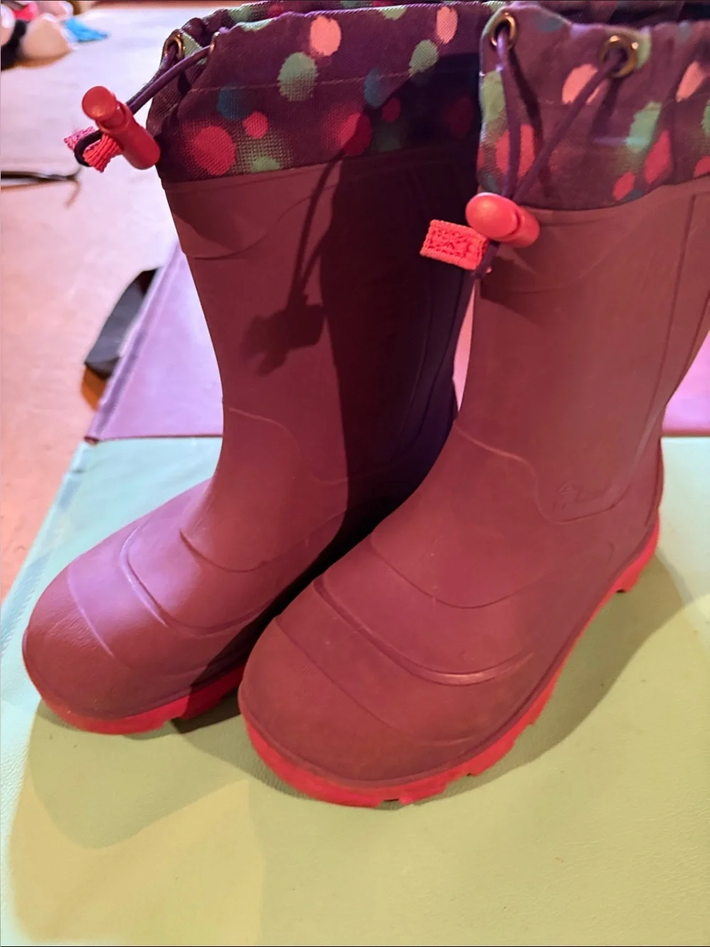 KAMIK Purple Kids Snow Boots with Polka Dot Cuff and Pink Soles Insulated